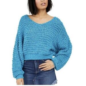 Free People Chunky Knit V-Neck Women's Pullover Sweater Pristine Waters Size M